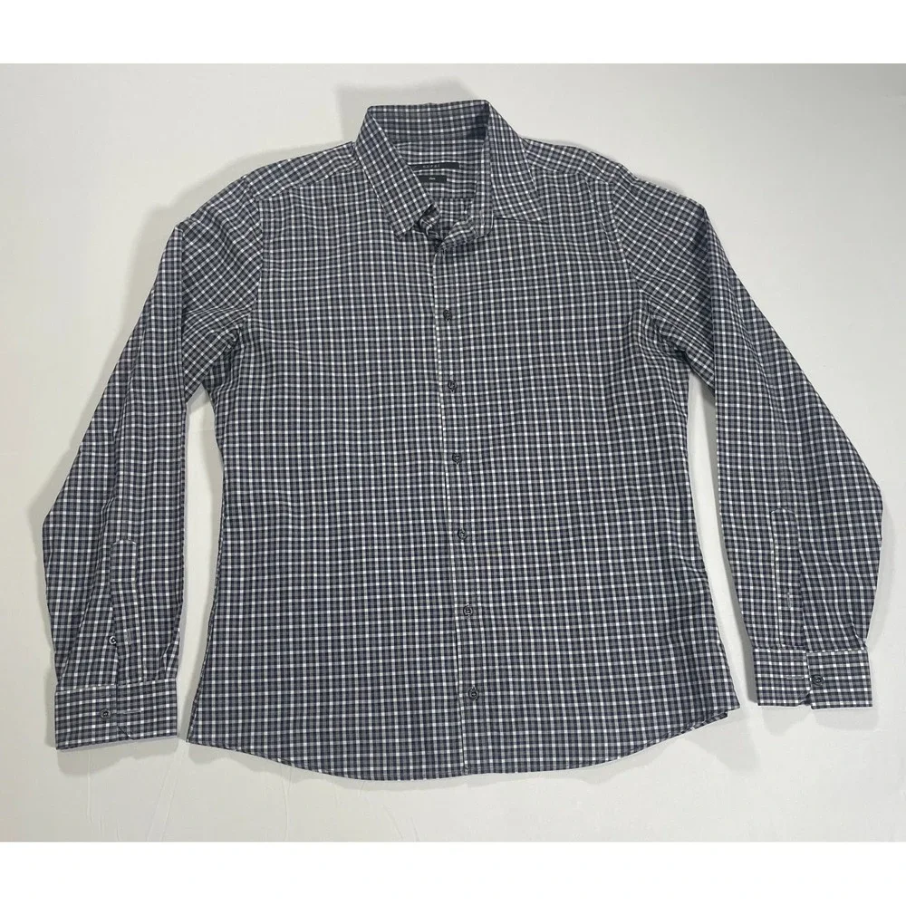 Gucci Men's Black White Plaid Button Down Shirt Slim Cotton Size 42 / 16.5 Large